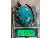 Масивен, огргомен сребърен медальон с тюркоаз Тегло 43.42гр