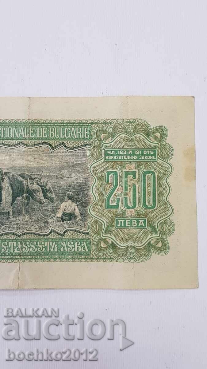 Bŭlgarska tsarska banknota 250 leva 1943 tsar Συμεών Β' - 5