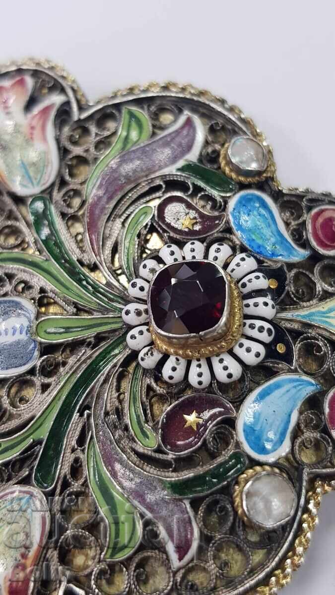 Licitație Rară Austriacă, tocă, pafta, argint cu email - secolul al XIX-lea