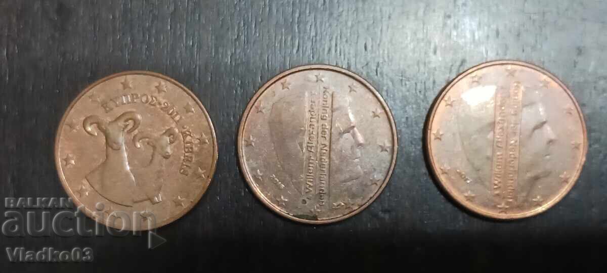 Lot 3 monede Cipru, Țările de Jos 5 eurocenți rege nou cu preț € 0.35 | 0.68 BGN Lot 3 monede Cipru, Țările de Jos 5 eurocenți rege nou cu preț € 0.35 | 0.68 BGN