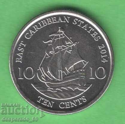 (¯`'•.¸ 10 cenți 2014 STATELE CARAIBELOR DE EST UNC ¸.•'´¯)