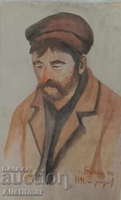 Portret, Nikola Kožuharov, semnat și datat