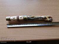 Old knife with carved handle, bronze, stones - 3