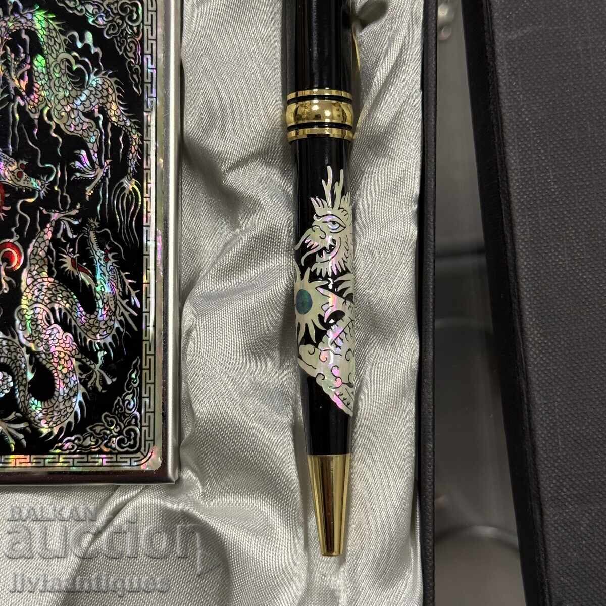 Στυλό με μαργαριταρένια λάμψη με θήκη για κάρτες - 5