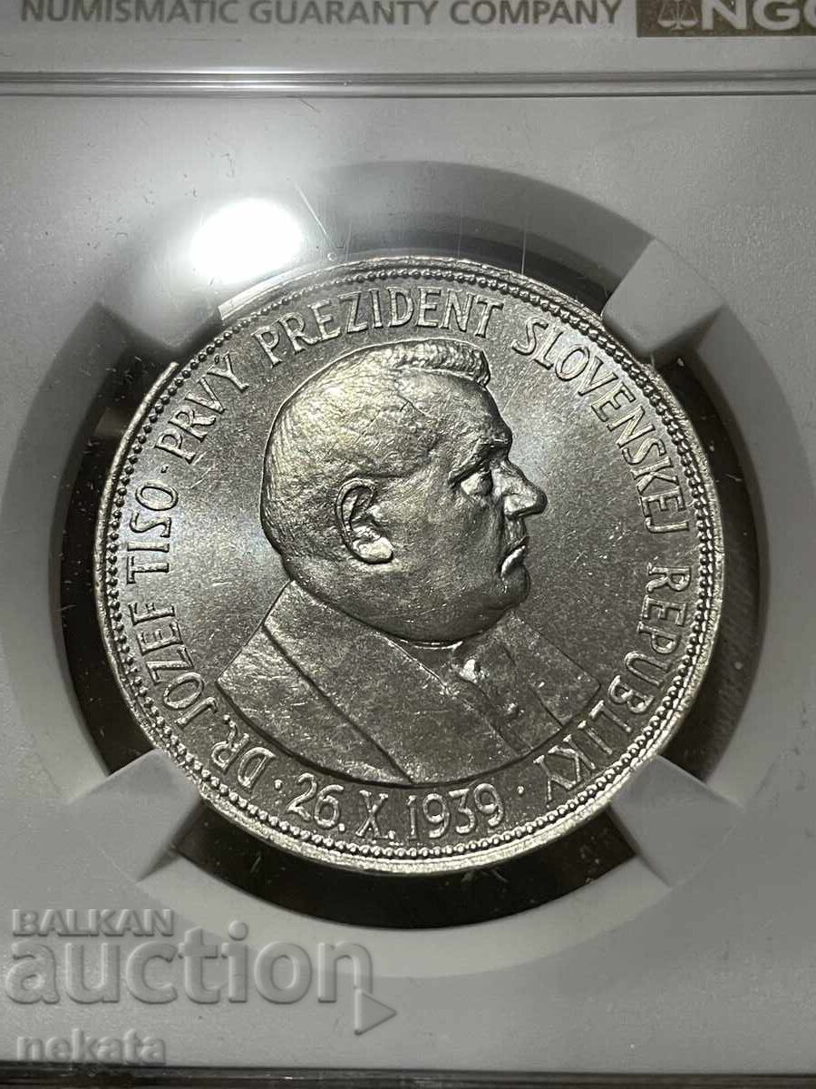 Slovacia, 20 coroane 1939 MS63 NGC Jozef Tiso