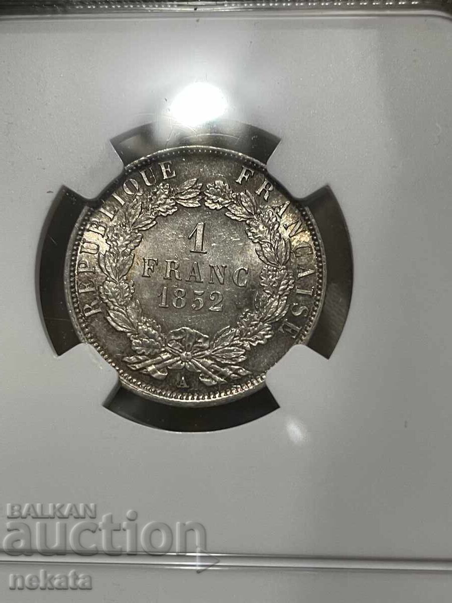 Livrarea Franța, 1 franc 1852 MS63 NGC