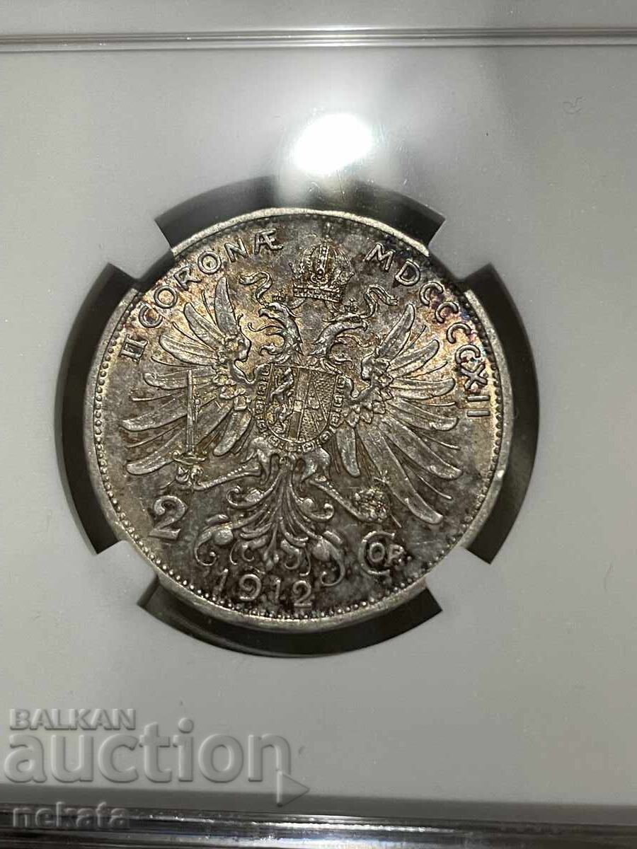 Livrarea Austria, 2 coroane 1912 g. AU58 NGC