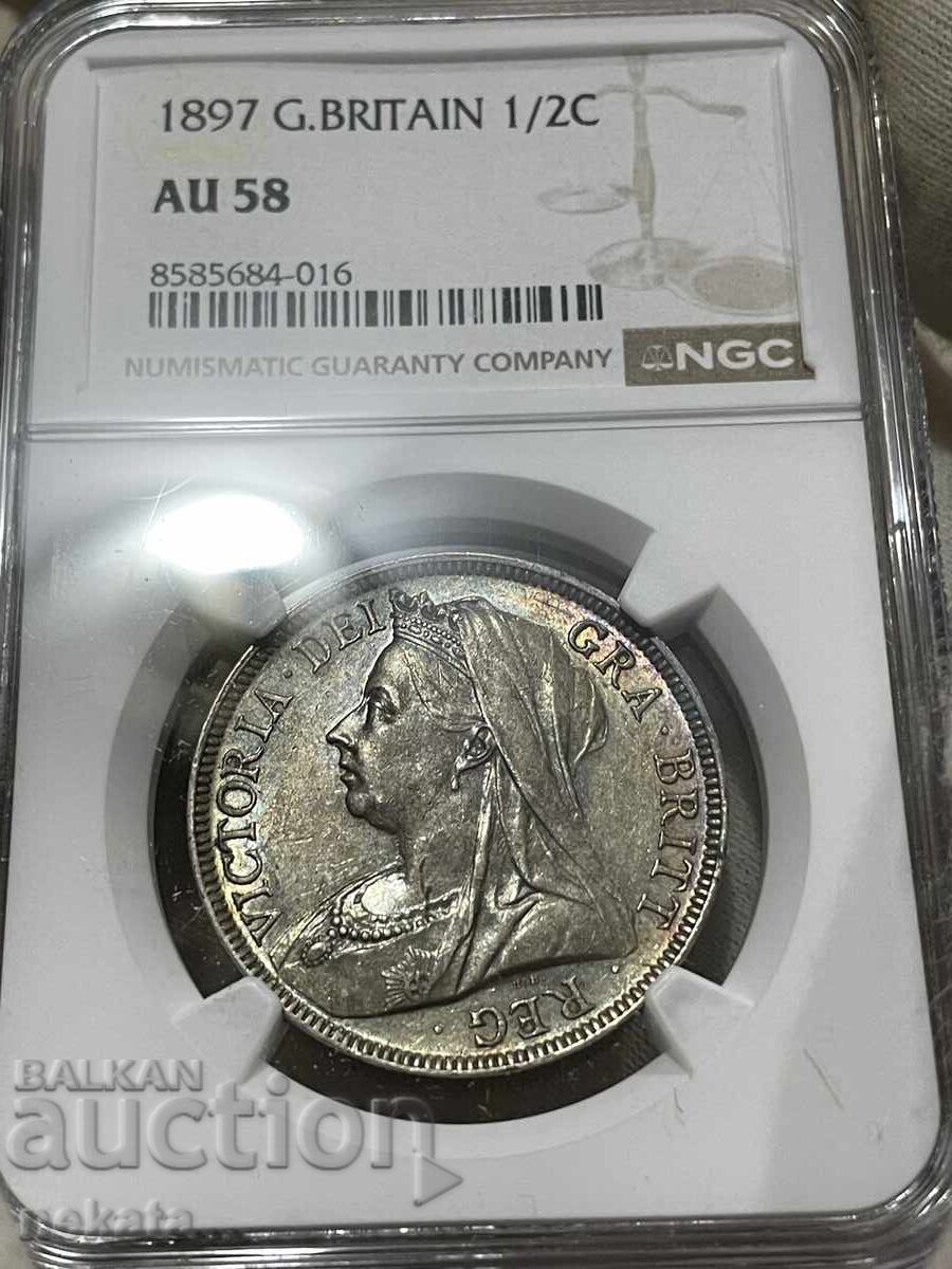 Ηνωμένο Βασίλειο, 1/2 Κορώνες 1897 AU58 NGC με τιμή € 280.00 | 547.63 BGN