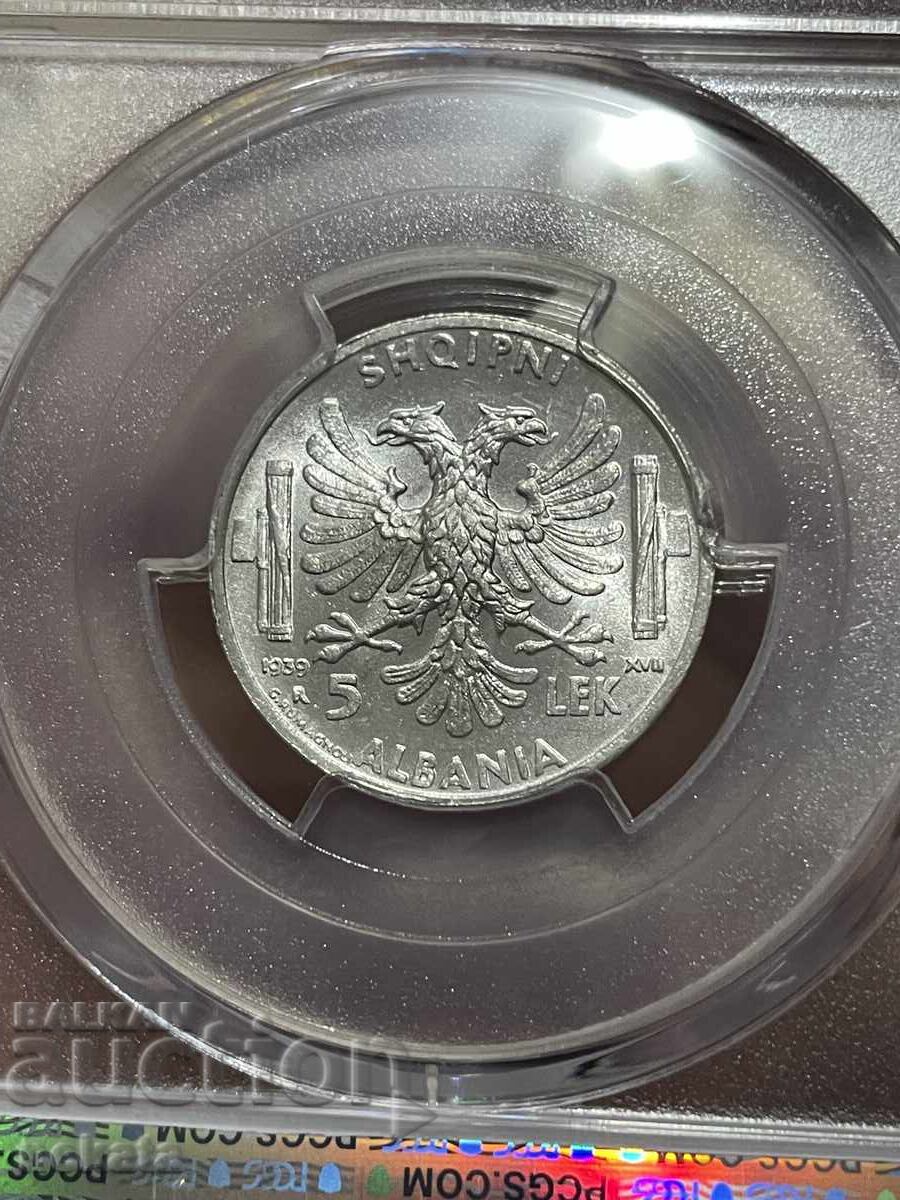 Доставка на Албания, 5 Лек 1939 г. MS64 PCGS