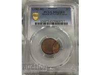 1 cent (1982-08) MS63RB eroare de monetărie PCGS