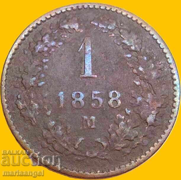 1 Kreuzer 1858 M - Milano Austria pentru Italia - rar cu preț € 12.00 | 23.47 BGN