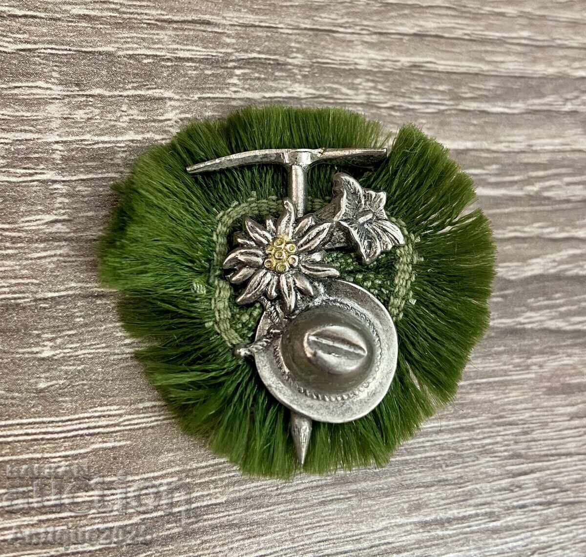 Βαυαρική καρφίτσα / κονκάρδα με edelweiss και αλπικά σύμβολα
