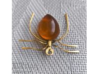 Broșă originală rusească păianjen chihlimbar baltic, anii '60!