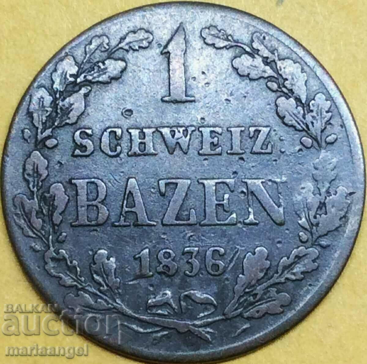 Livrarea 1836 1 batzen Elveţia canton Graubunden argint