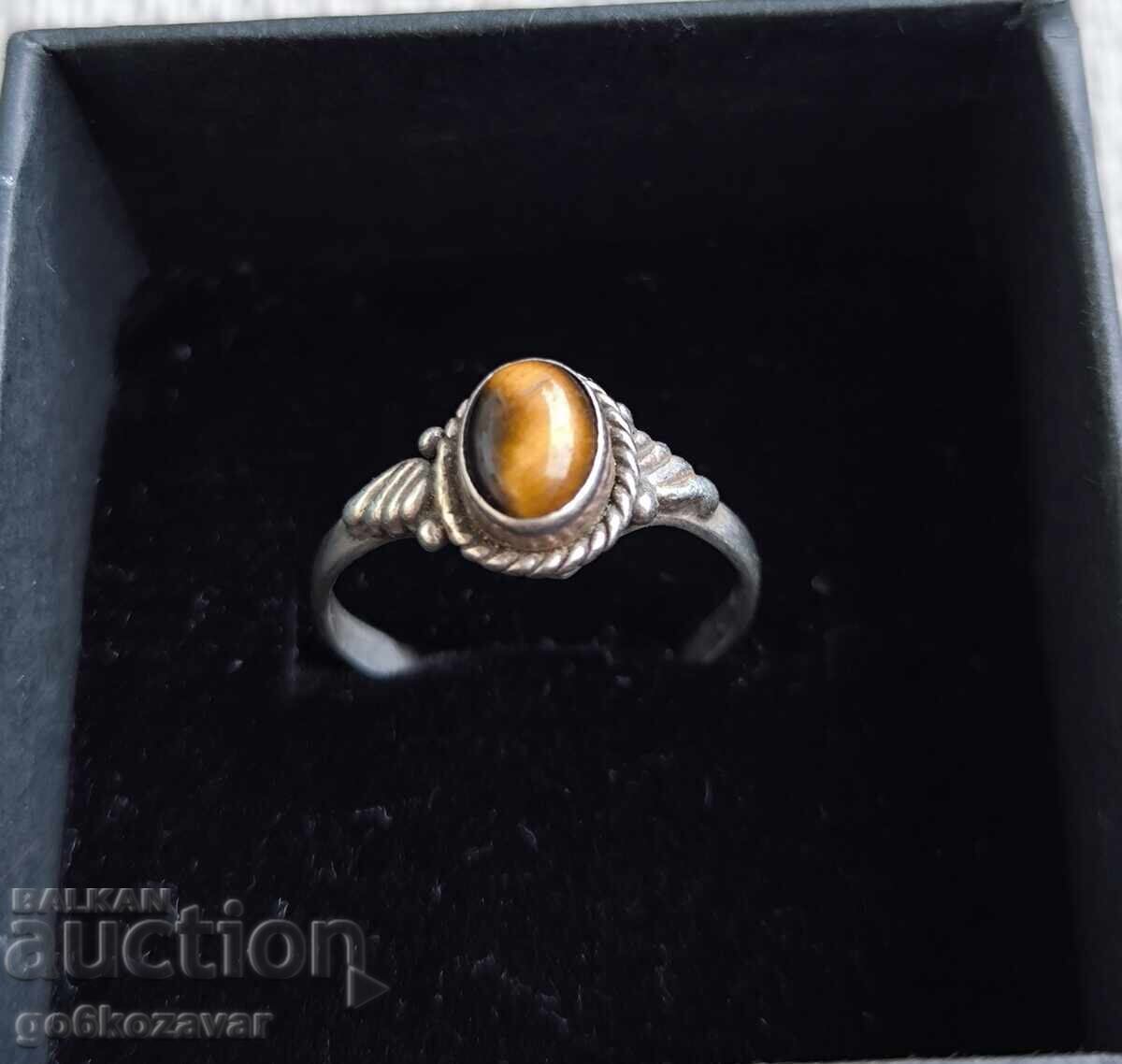 Γυναικείο Ασημένιο Δαχτυλίδι 930 με Μάτι της Τίγρης, 70s