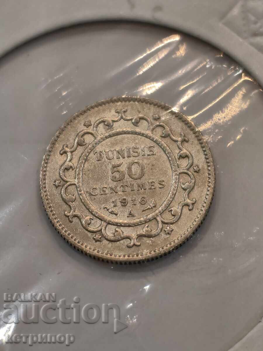 50 santimi Tunisia 1916 argint