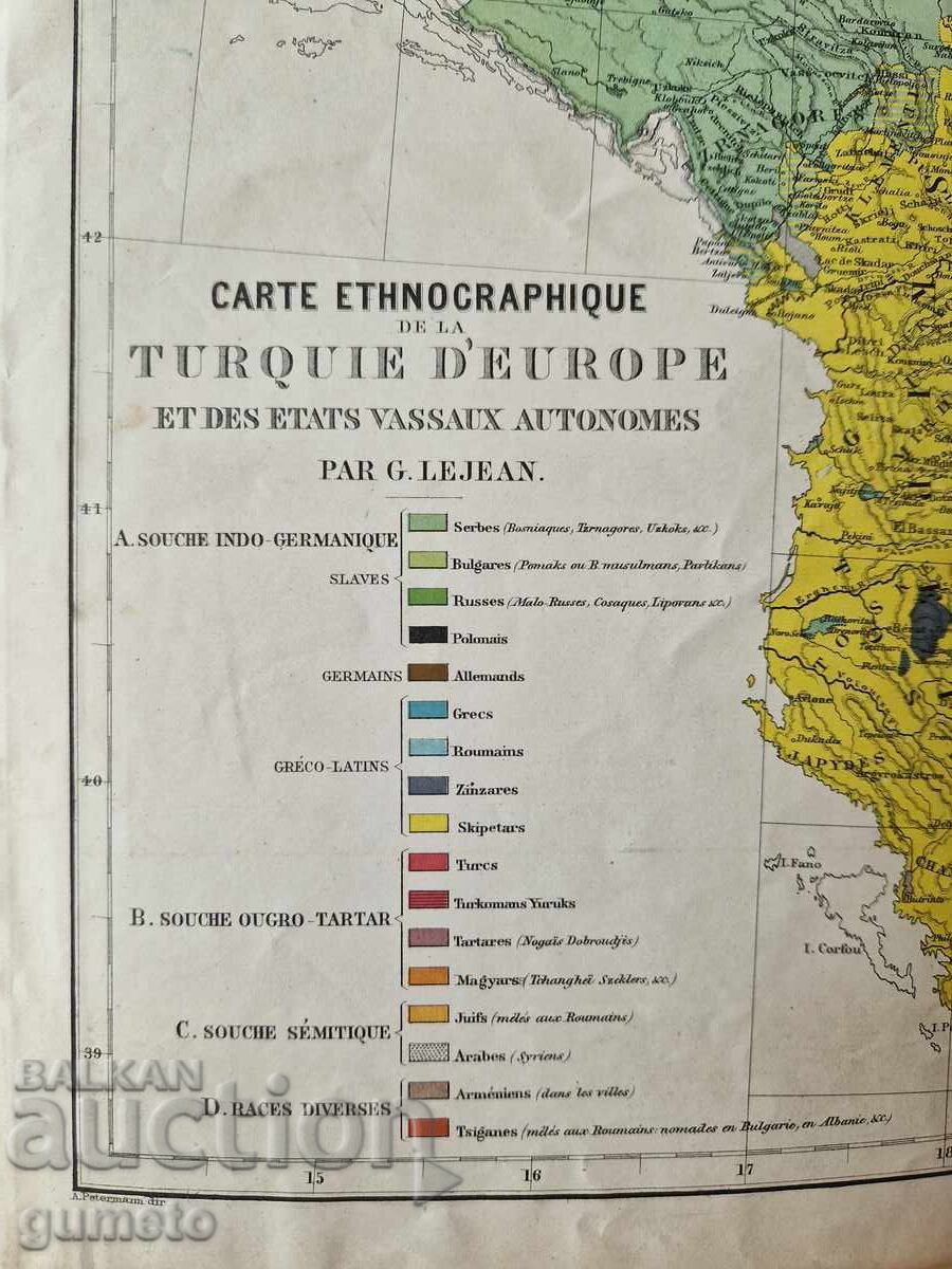 Hartă etnografică originală a Bulgariei și Balcanilor 1862 - 6