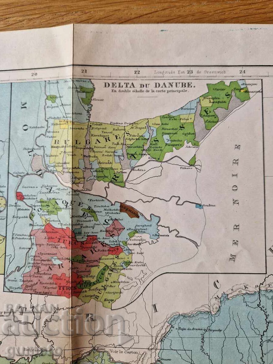 Hartă etnografică originală a Bulgariei și Balcanilor 1862 - 7