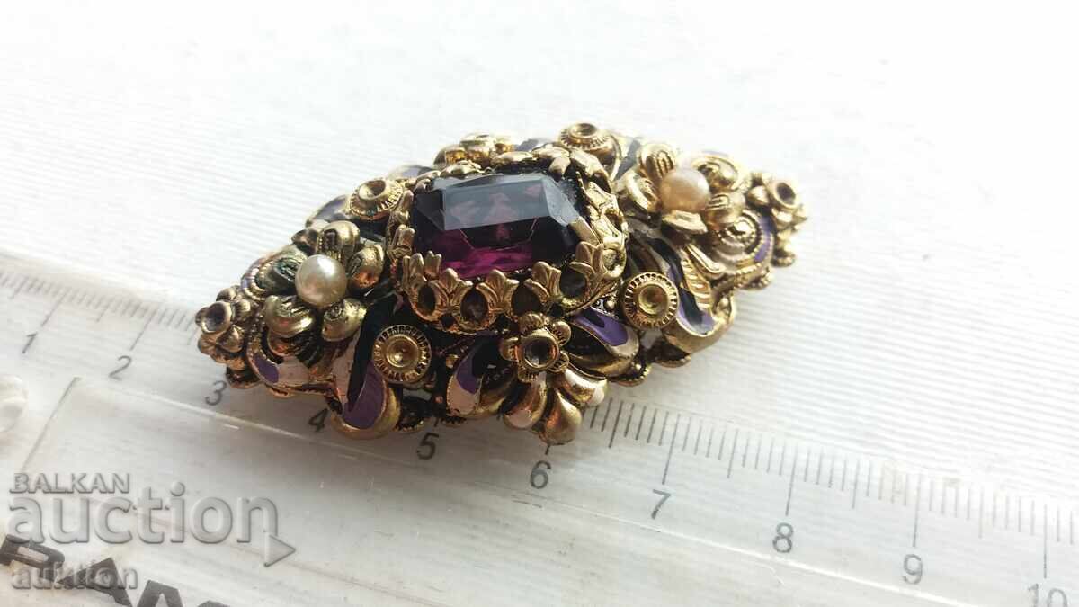 Licitație BROȘĂ MASIVĂ DIN BRONZ CU EMAIL