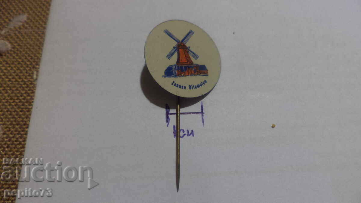 Licitație Znachka reklamna Zaanse Olimolen, vid moară de vânt de ulei Licitație Znachka reklamna Zaanse Olimolen, vid moară de vânt de ulei