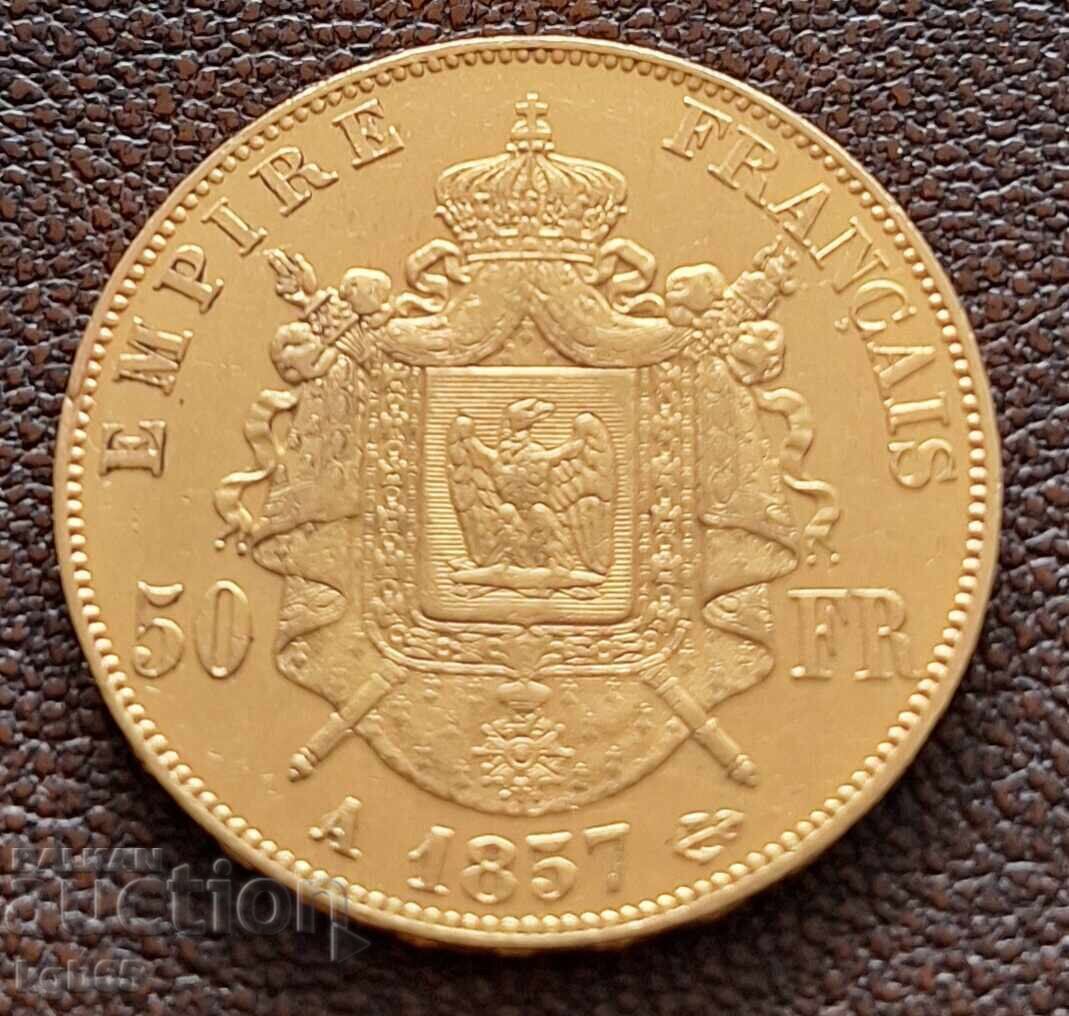 50 franci aur 1857 Napoleon al III-lea cu preț € 2369.65 | 4634.63 BGN
