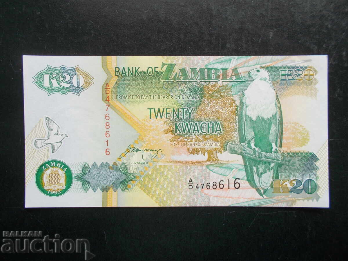 ZAMBIA, 20 kwacha, 1992, UNC