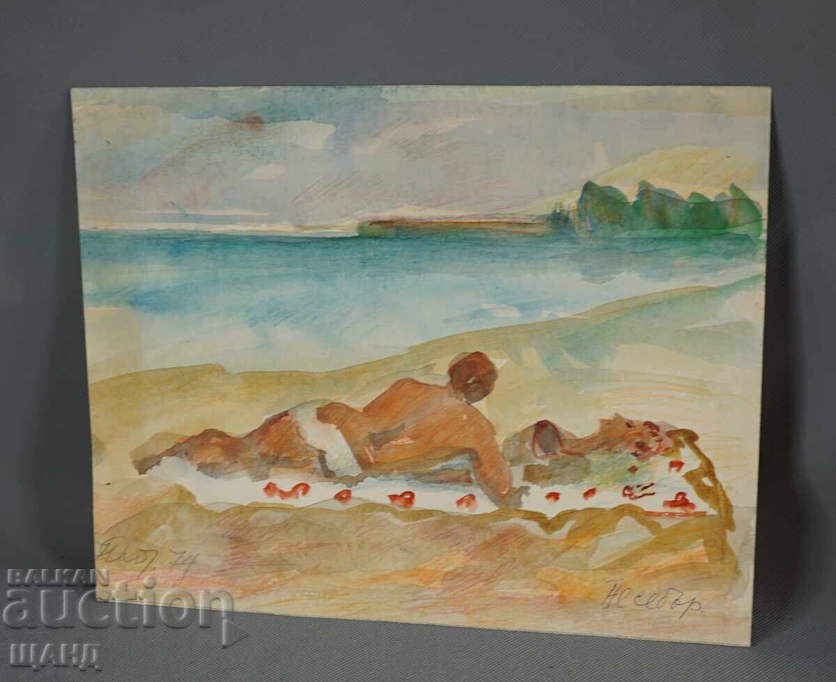 Майсторска рисунка акварел картина морски пейзаж НЕСЕБЪР Майсторска рисунка акварел картина морски пейзаж НЕСЕБЪР