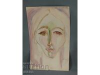 Стара Майсторска рисунка акварел картина портрет жена