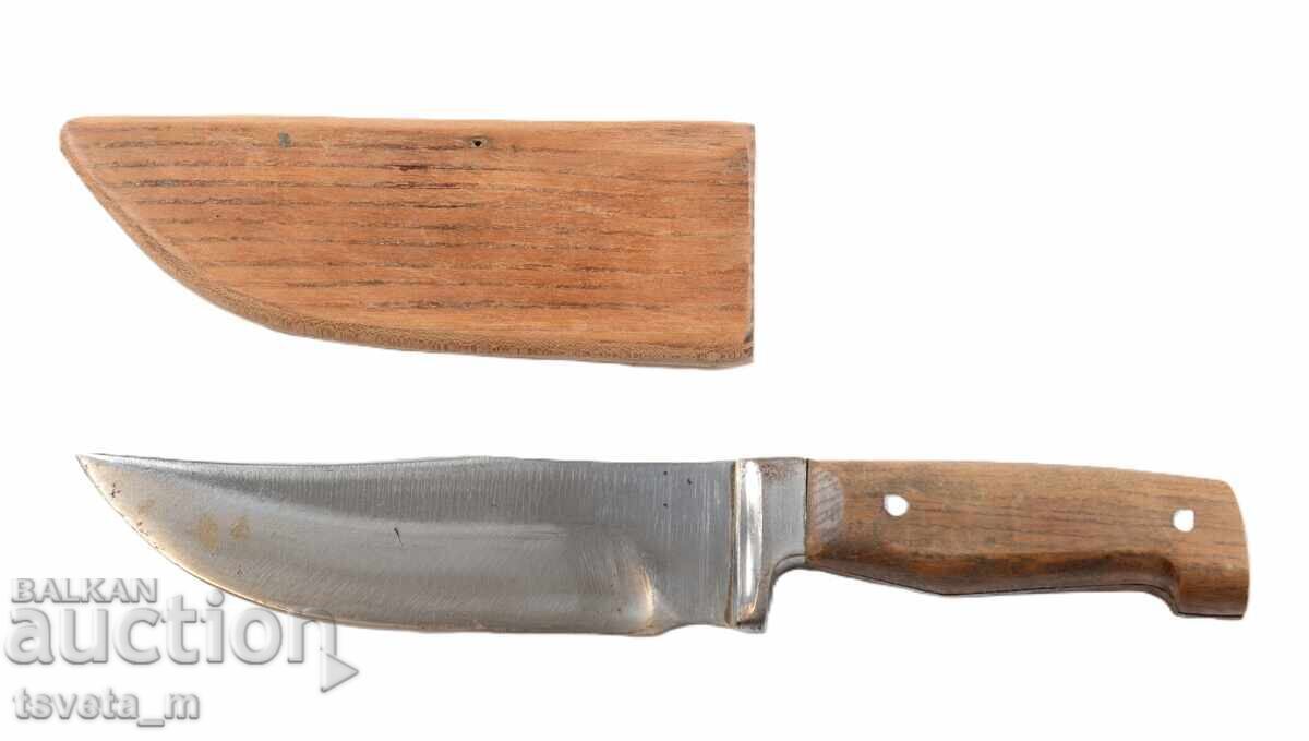 Cuțit de vânătoare cu teacă din lemn