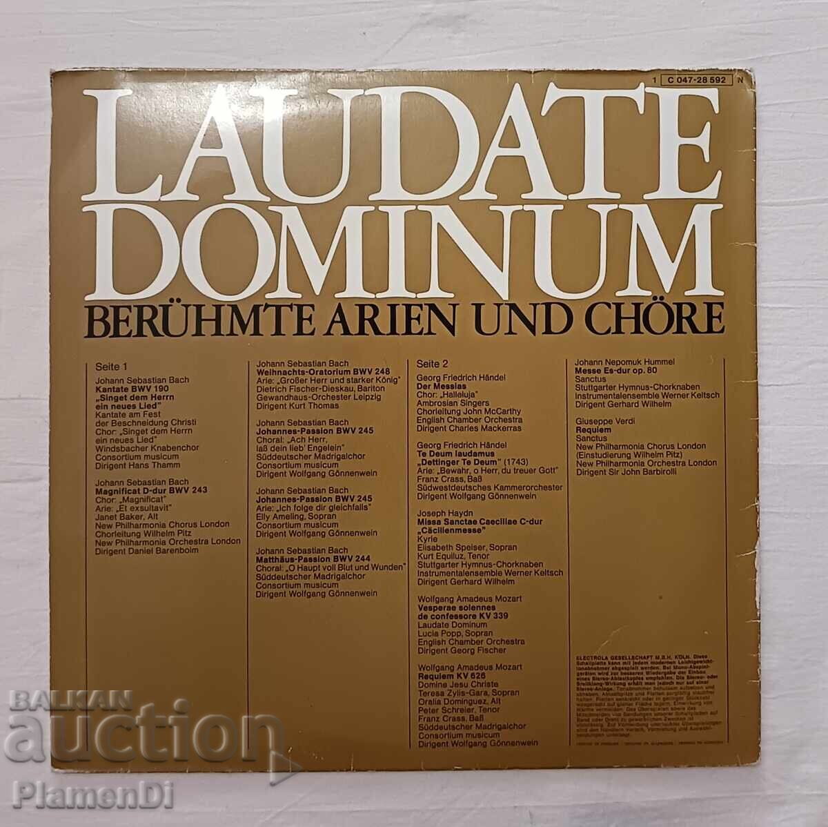 Licitație Disc de gramofon "Laudate Dominum" Mozart, Verdi