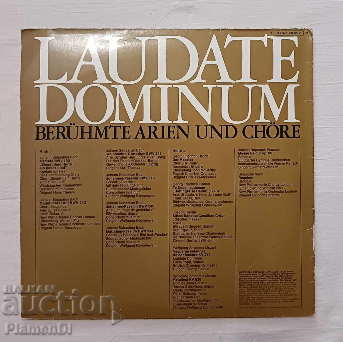 Auction Gramophone record - "Laudate Dominum" Mozart, Verdi Auction Gramophone record - "Laudate Dominum" Mozart, Verdi