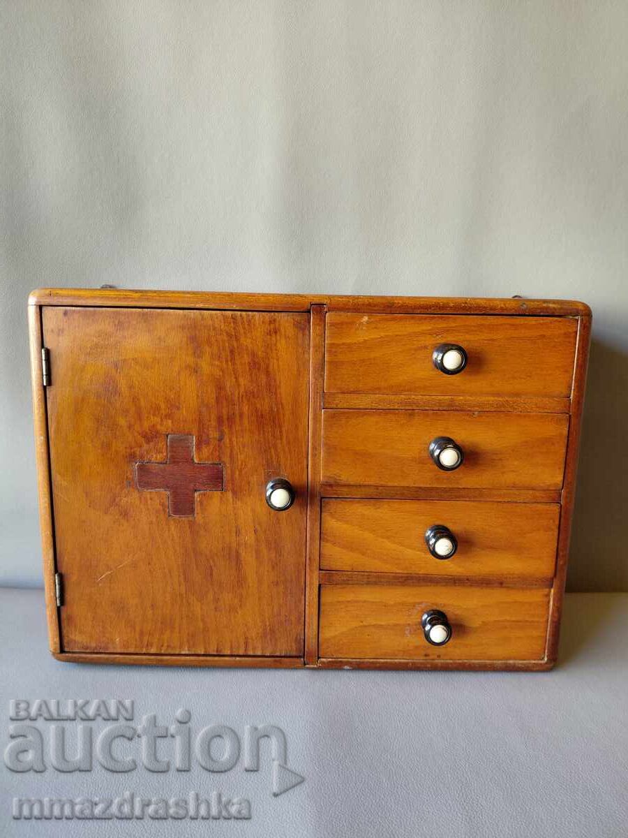 Old wooden first aid kit