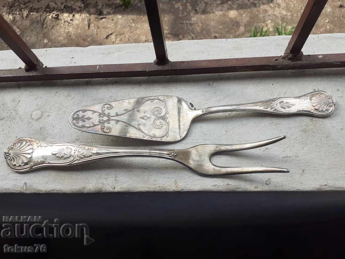 Παράδοση Παλιά, ασημένια μαχαιροπήρουνα αντίκες, 2 τεμάχια, με σήμανση