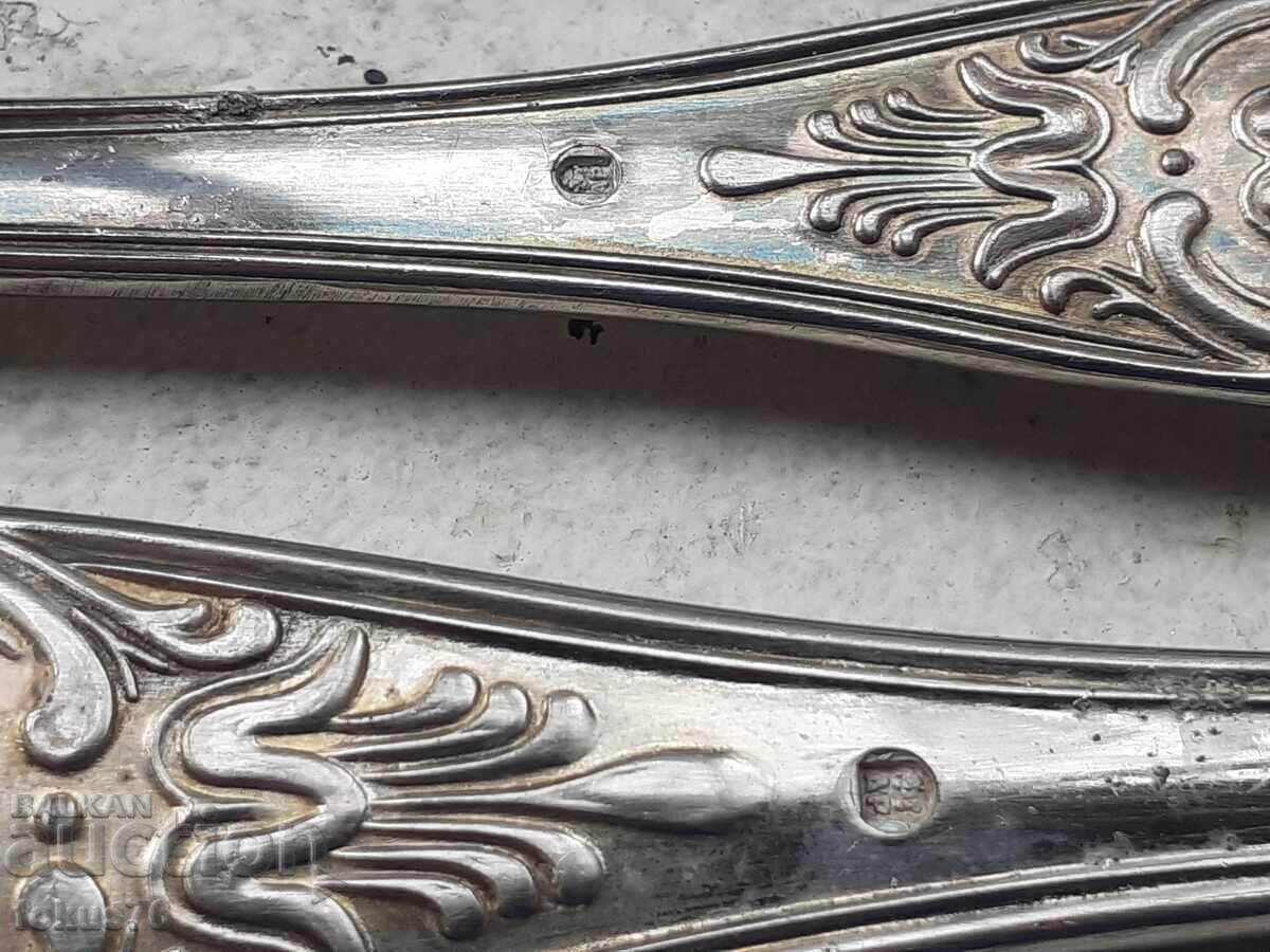 Παλιά, ασημένια μαχαιροπήρουνα αντίκες, 2 τεμάχια, με σήμανση - 6