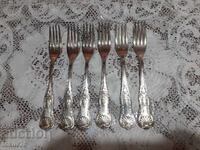 Tacâmuri vechi de argint antichizate, furculițe, 6 buc. marcate