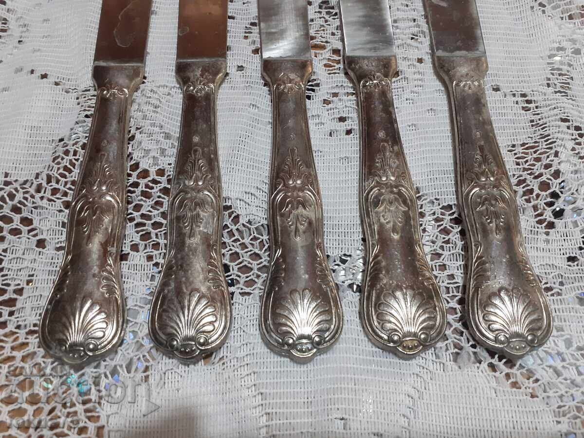 Παλιά, ασημένια μαχαιροπήρουνα αντίκες, 5 τμχ. με σήμανση με τιμή € 40.00 | 78.23 BGN