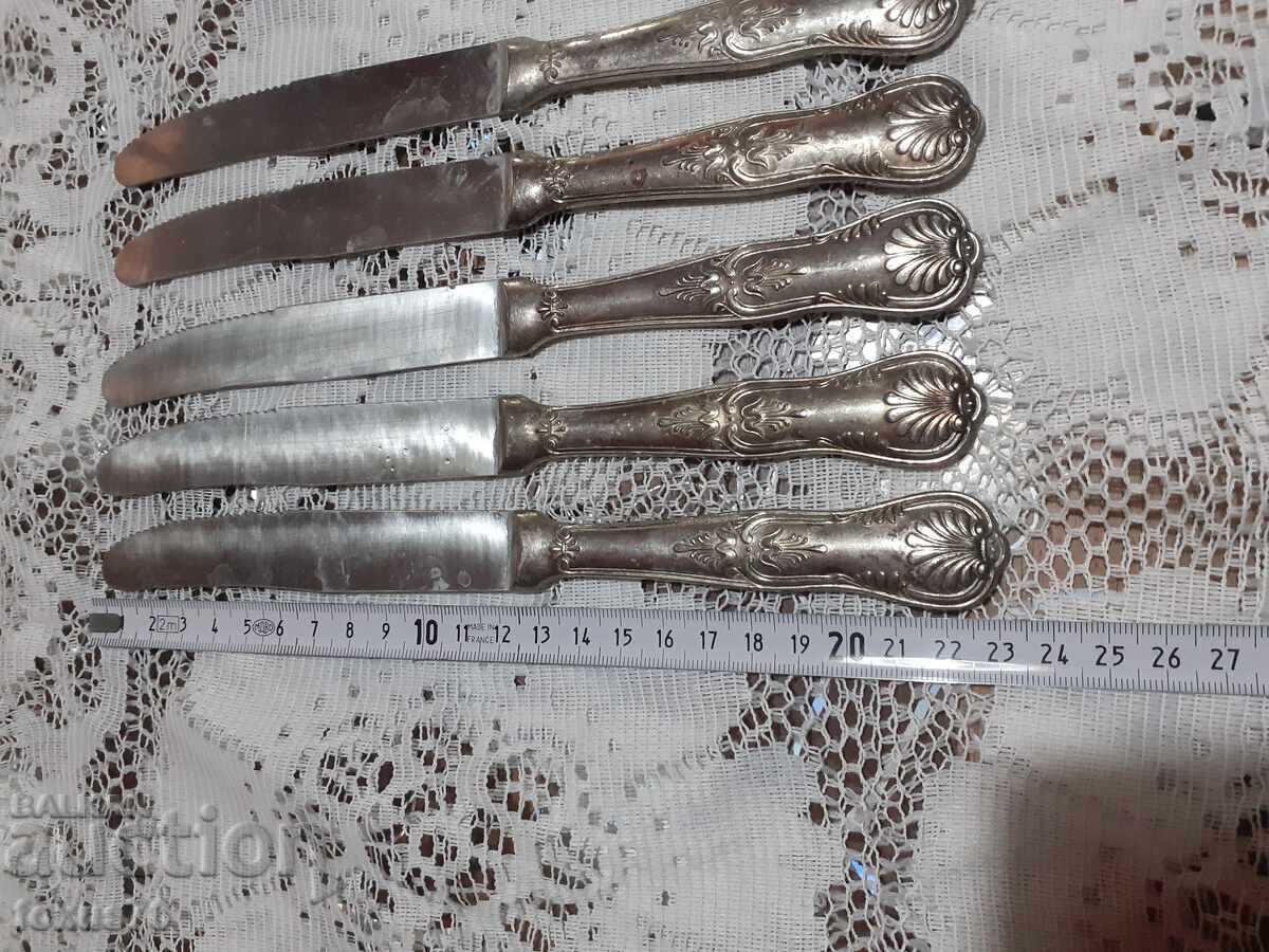 Παλιά, ασημένια μαχαιροπήρουνα αντίκες, 5 τμχ. με σήμανση - 5