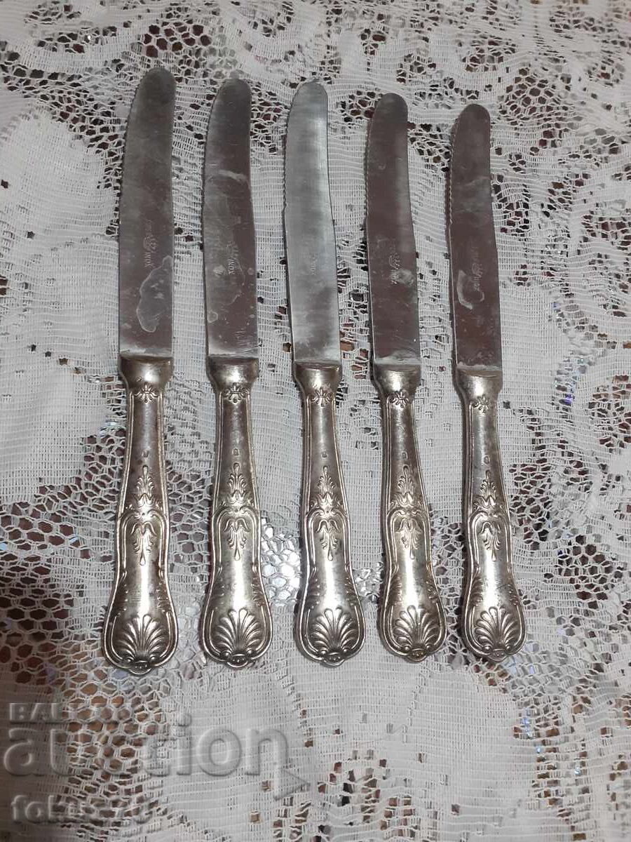 Παλιά, ασημένια μαχαιροπήρουνα αντίκες, 5 τμχ. με σήμανση