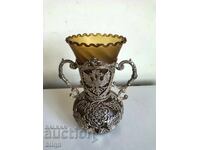 Страхотна Стара Ваза От Кехлибарено Стъкло И Филигран