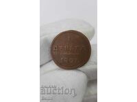 Много рядка руска царска медна монета 1 Денга 1807 КМ