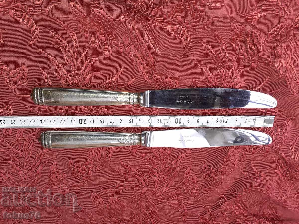 Παλιά, ασημένια, πολυτελή μαχαίρια αντίκες Christofle 2 τμχ - 7
