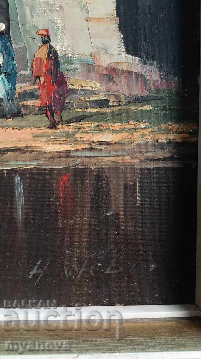 Стара картина , „Ориенталски пейзаж“ с маслени бои - 5