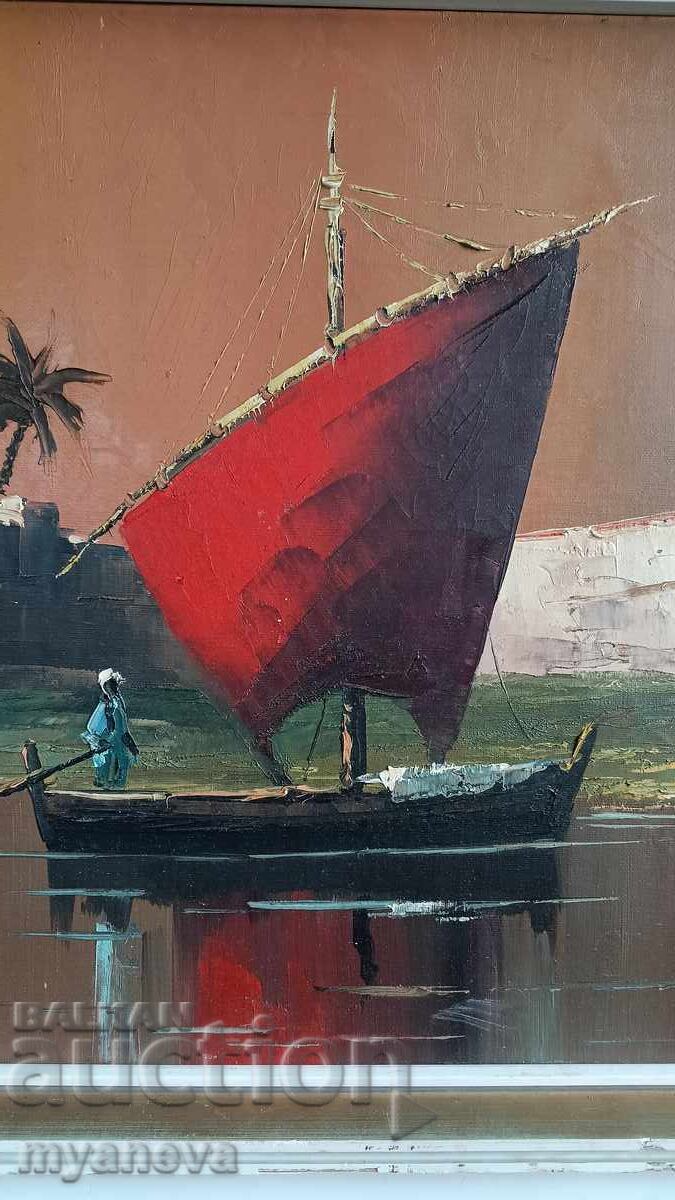 Стара картина , „Ориенталски пейзаж“ с маслени бои - 6