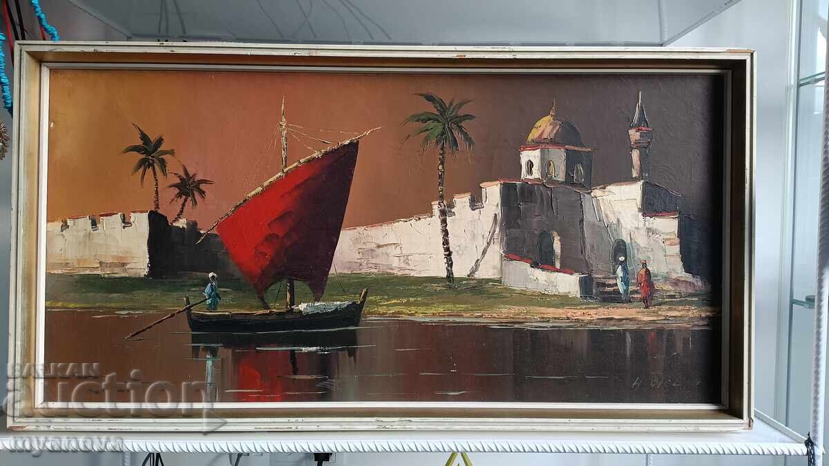 Стара картина , „Ориенталски пейзаж“ с маслени бои