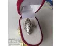 Antique openwork silver almond ring - master craftsmanship