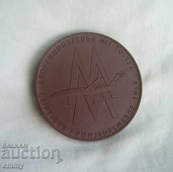 Plaque - First Flights with TU 134, Leipzig Fair 1969, GDR