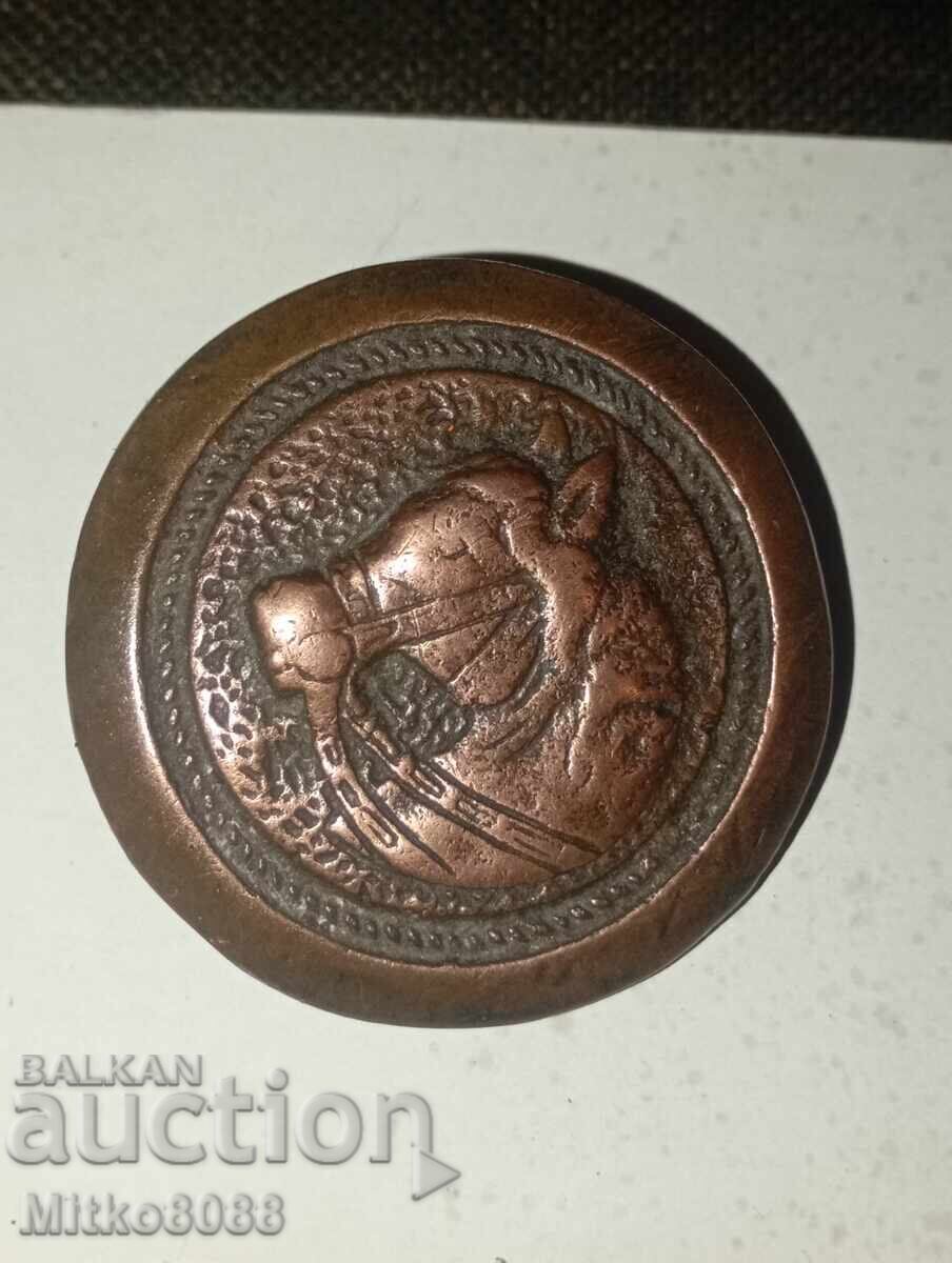 Rozetă masivă din bronz (aplicație) pentru harnașament de cal – 54 mm