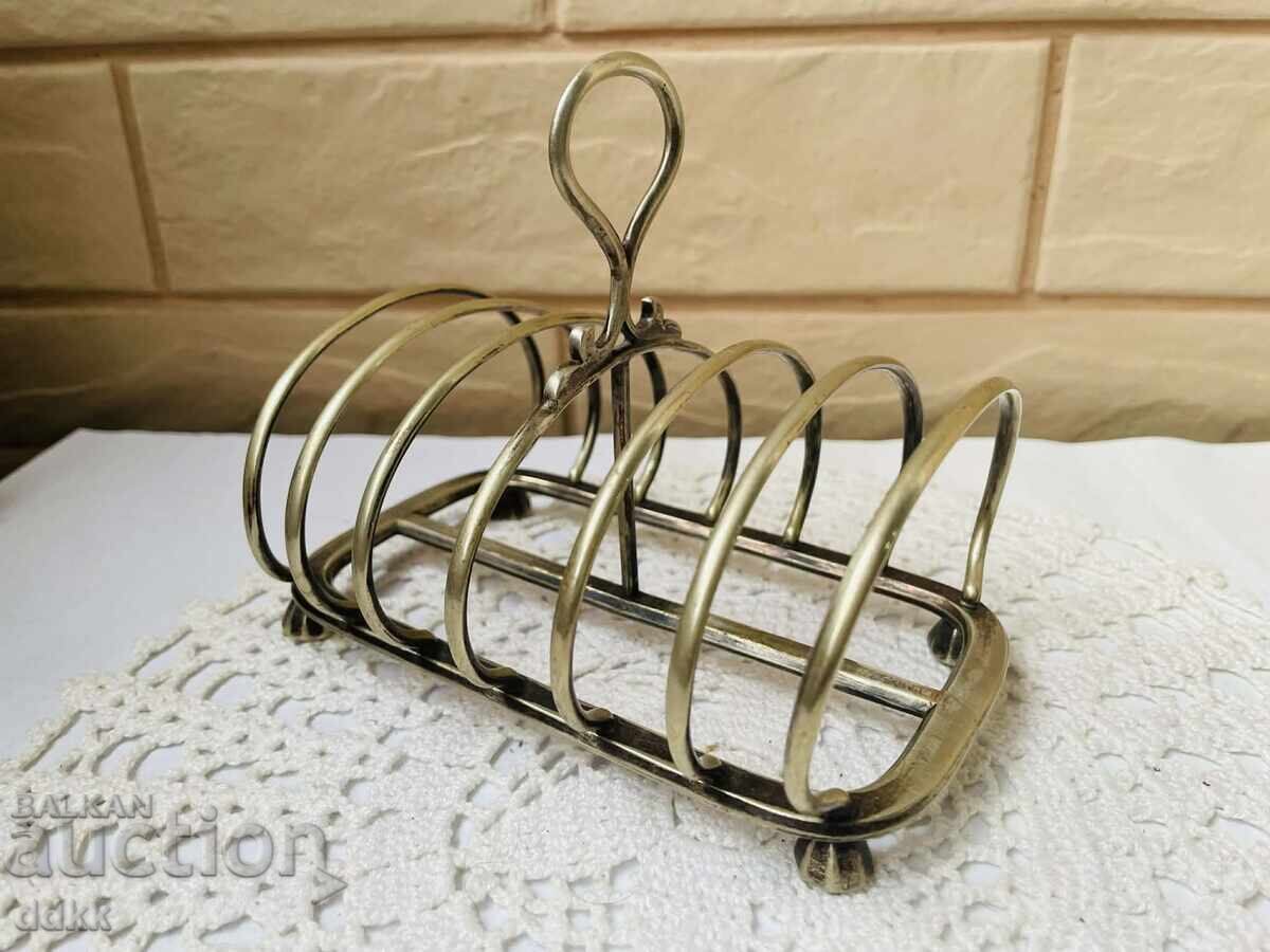 Suport argintat frumos pentru 6 felii de pâine din Anglia