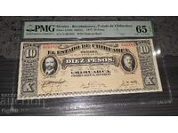 Rare certified banknote from Mexico 10 Pesos 1915