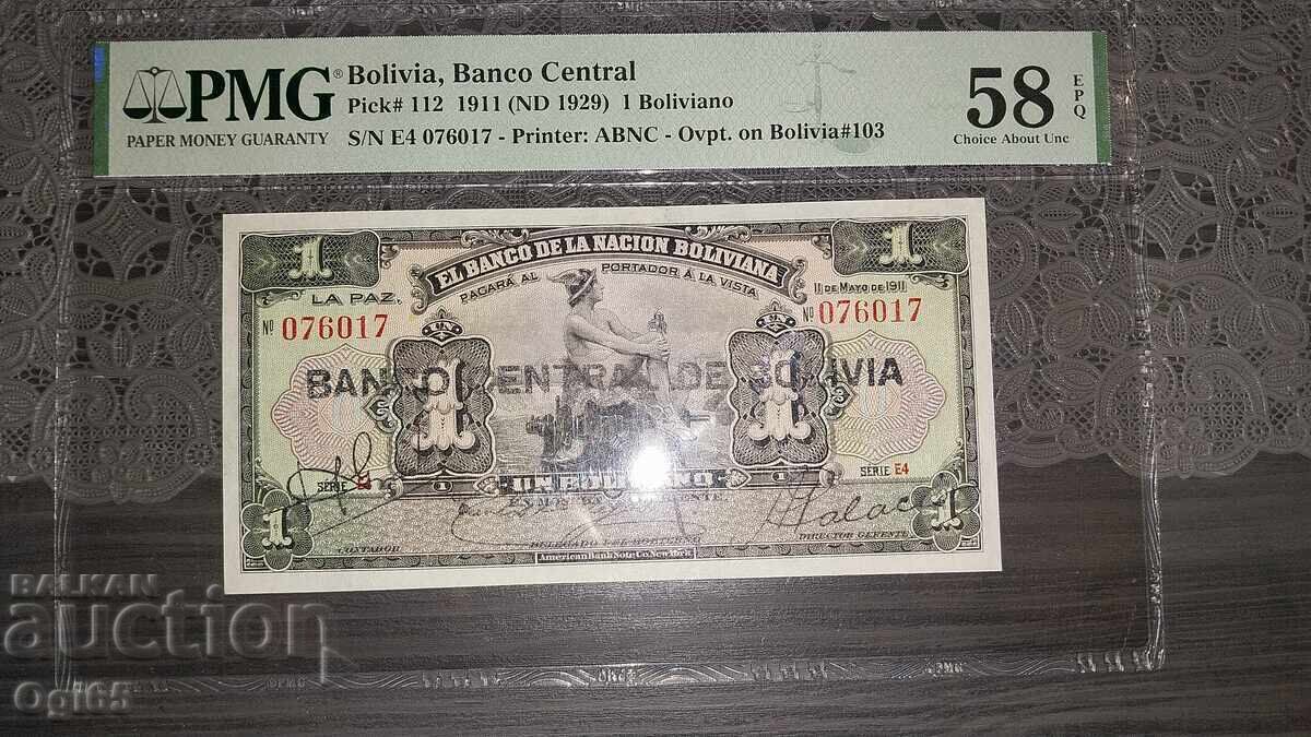Аукцион Стара рядка сертифицирана банкнота от Боливия 1 Боливиано 19